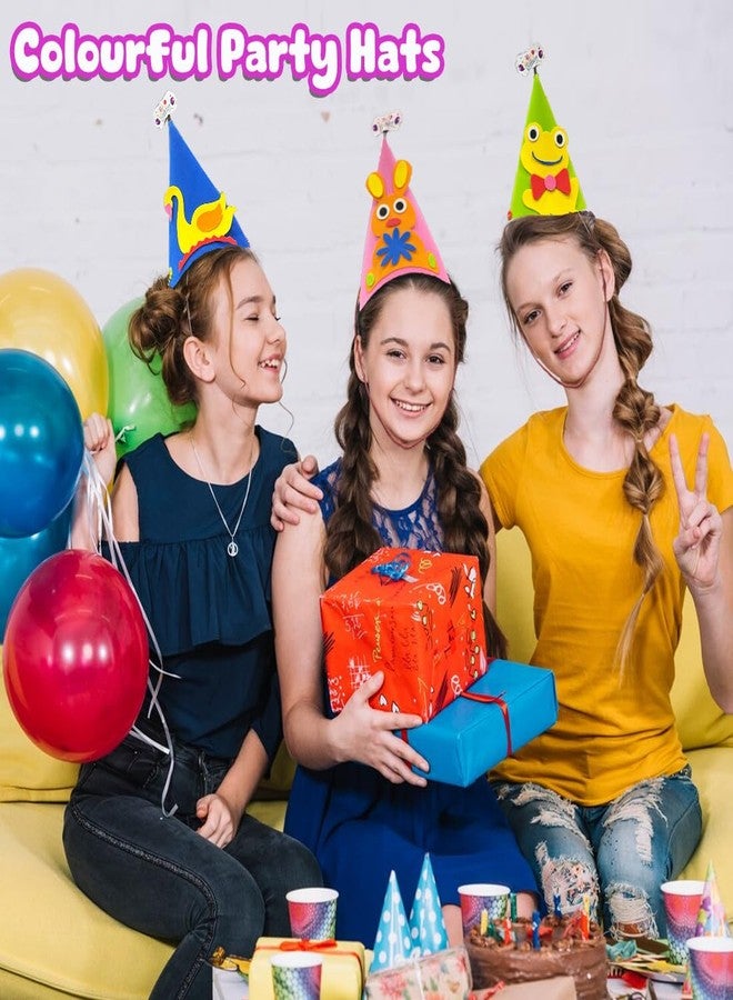 ويمبلي قبعات عيد ميلاد ويمبلي السعيدة لحفلات أعياد الميلاد للأطفال، عبوة من 6 قبعات إسفنجية ناعمة ملونة بتصاميم حيوانات لطيفة، لوازم حفلات ممتعة واحتفالية للأولاد والبنات - Image 2